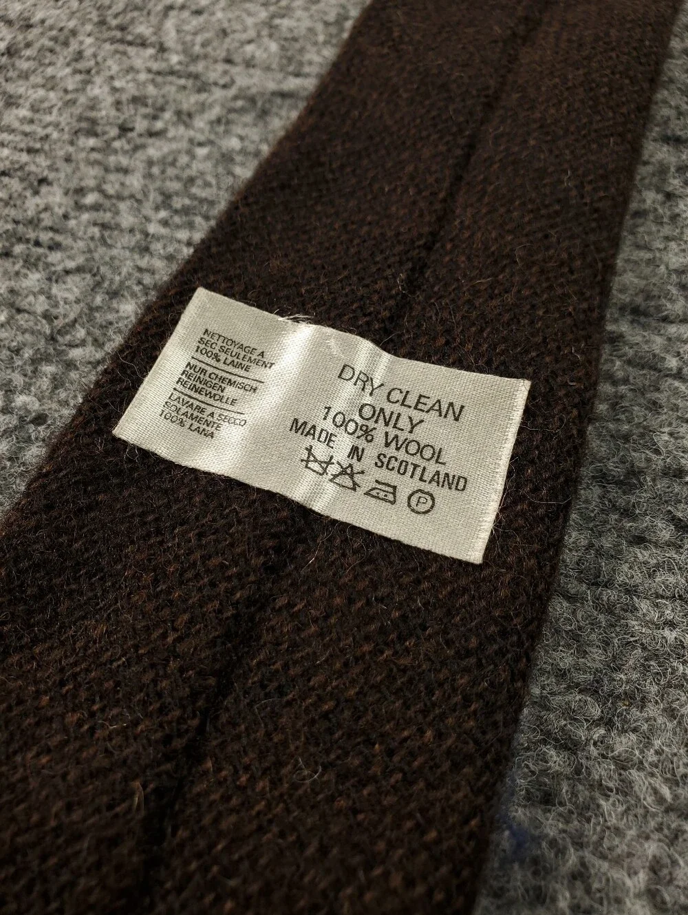 Wool Necktie Made In Scotland Solid Brown Flecked Classic Tie Dark Academia